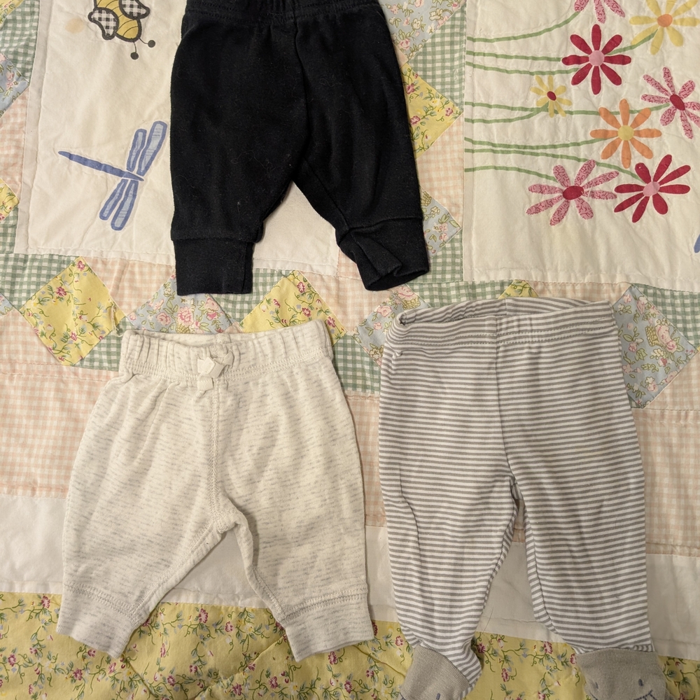 Set of 3 Newborn Baby Pants in Black, White, and Gray